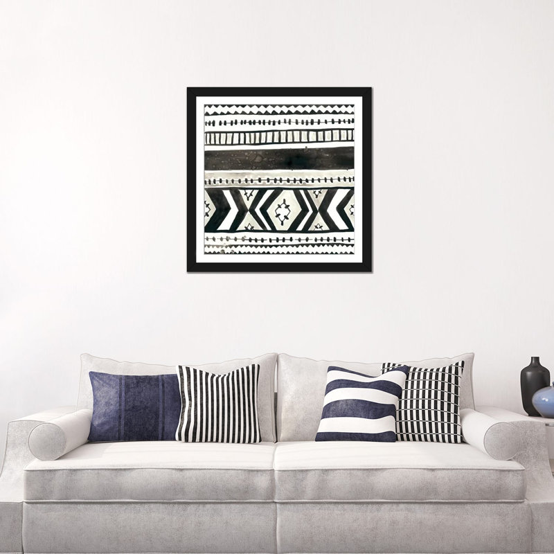 « tribal echo ii », reproduction d’art sur toile tendue, H 24 po x l 24 po x P 1 po, Papier d'art encadré noir, Blanc