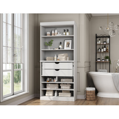 32" 100% Solid Wood Freestanding Bathroom Cabinet with 2 Drawers & Adjustable Shelves – Modern Bathroom Storage