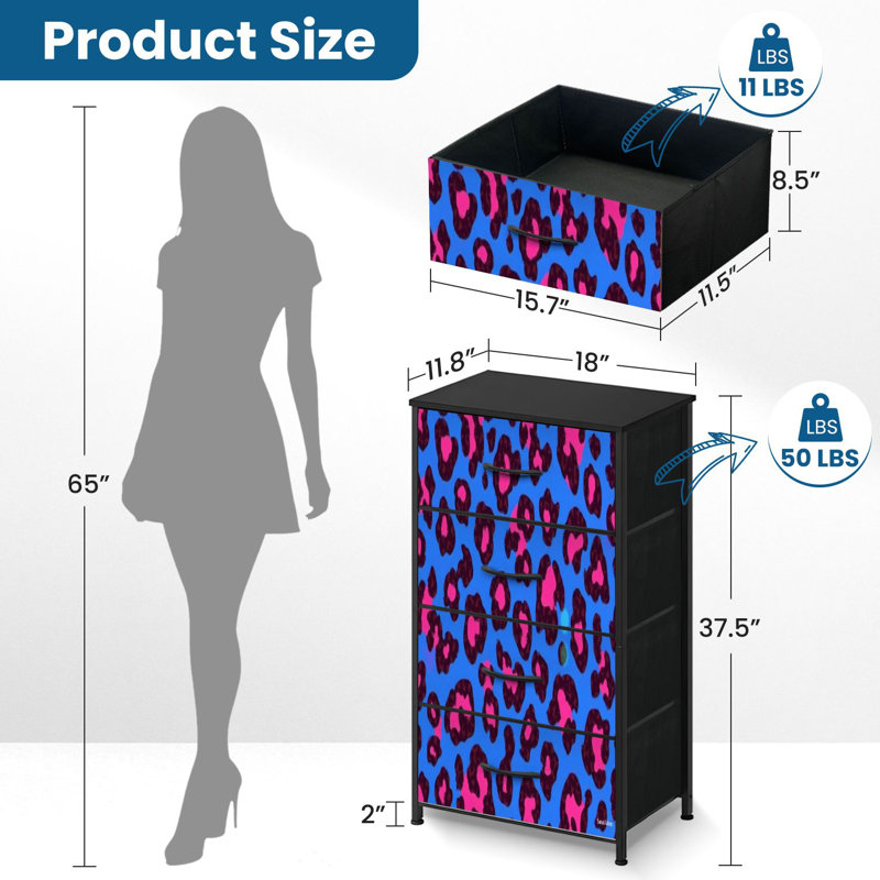 Commode pour commode de chambre à coucher pour garde-robe en fourrure bleue et rose Commode et commode décorative en tissu avec 4 tiroirs
