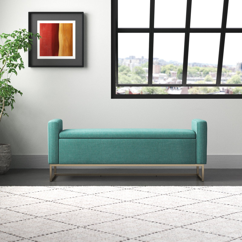 Banc de rangement rembourré Anavaeh, Bleu sarcelle