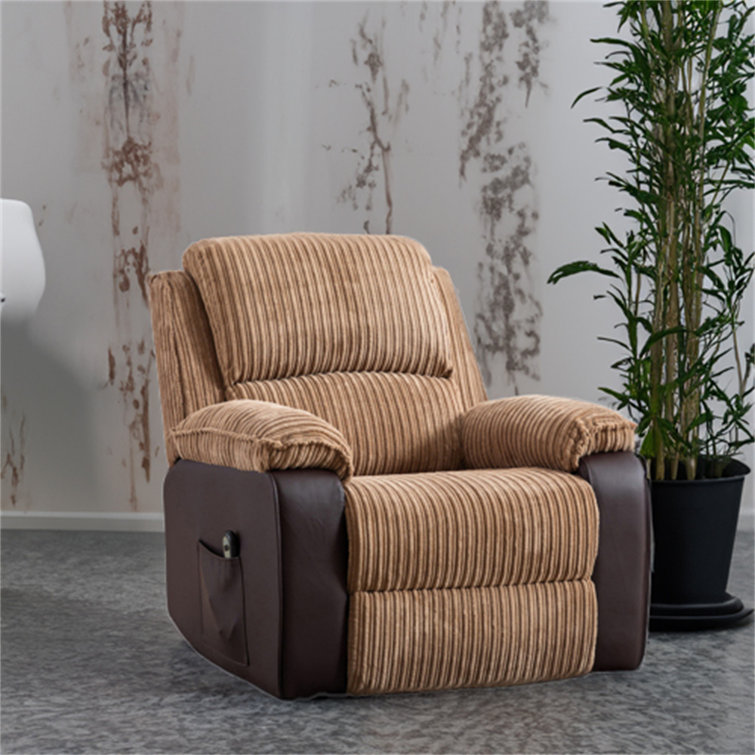 Woven Fabric Adjustable Recliner Chair with Footrest Extension & Pillow Top Arms, Cushioned Single Sofa for Livingroom - Light Brown