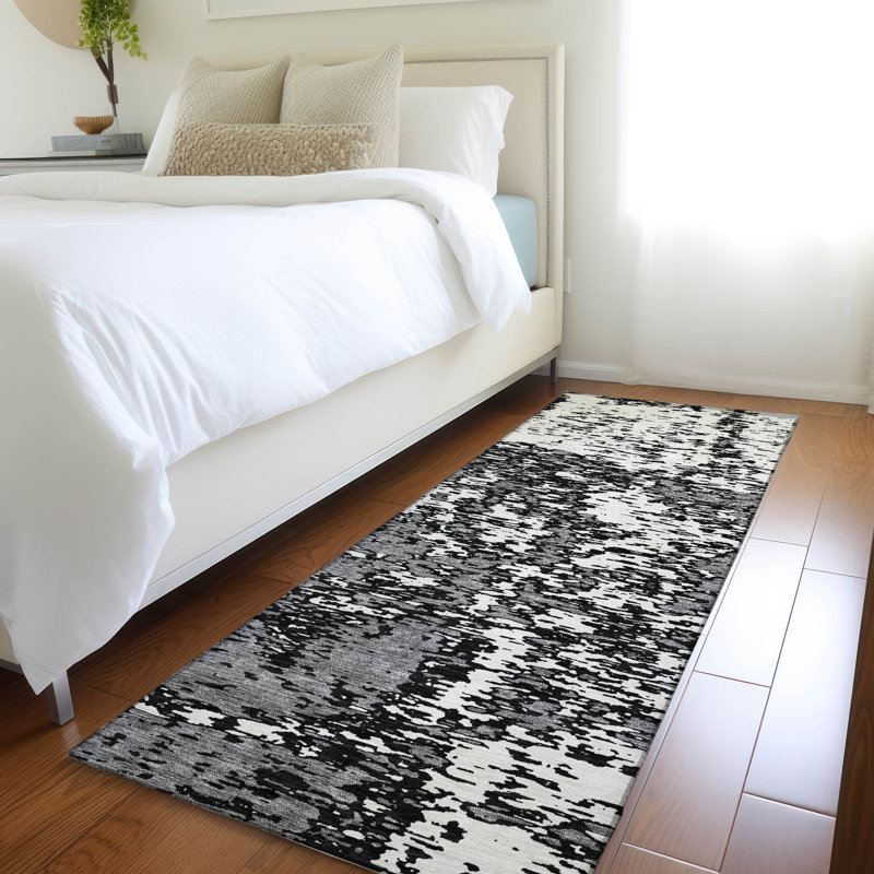 Premium Machine Washable Prisco Black Rug, Runner 2'3" x 7'6"