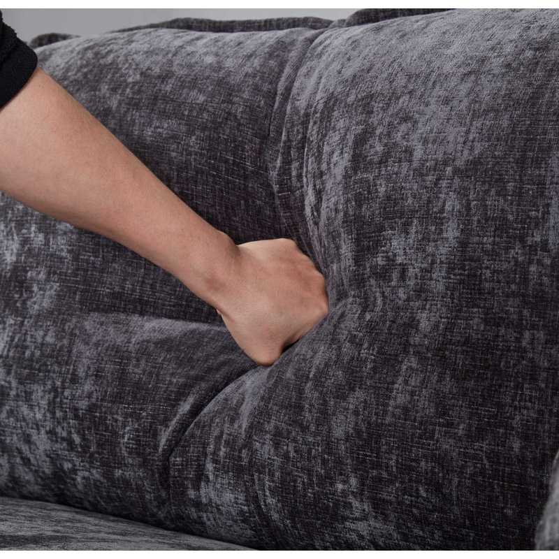 Canapé modulaire en L avec repose-pieds Luqi, Chenille noir, H 35,8 po x l 150,4 po x P 52,4 po