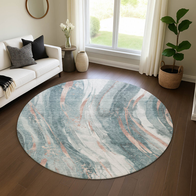 Premium Machine Washable Slesnick AMF1676 Swirls Rug, Round 8'