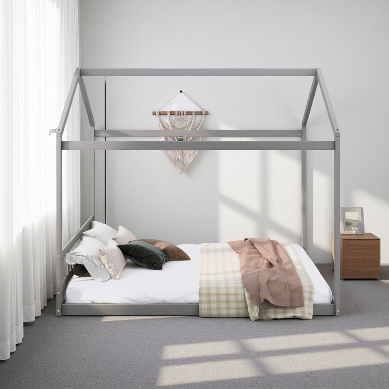 Lit en bois avec tête de lit, Gris
