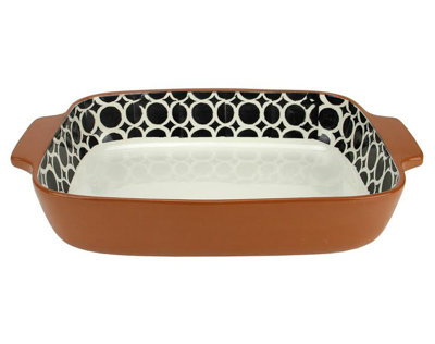 14" Basic Luxury Decorative Black and White Circle Rectangular Terracotta Oven Baking Dish