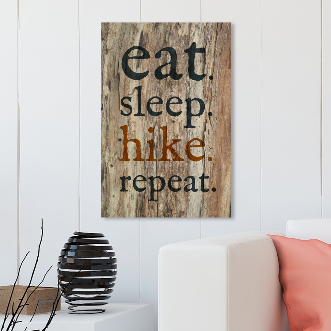 'Eat Sleep Hike Repeat' Typography on Wrapped Canvas