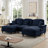 Classic Comfy Modular U Shape Sectional Sofa Couch With Flared Arms And Removable Ruffles Pleats Skirts And Spindle Legs, Upholstered Chenille Deep Seat Cloud Sofa With Movable Ottomans, Blue-386006808-378445777-378445775