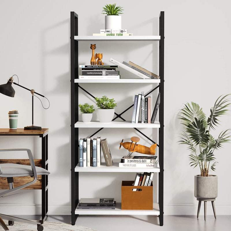 Bibliothèque moderne 5 niveaux, Noir / blanc, H 62,2 po x l 23,58 po x P 11,81 po