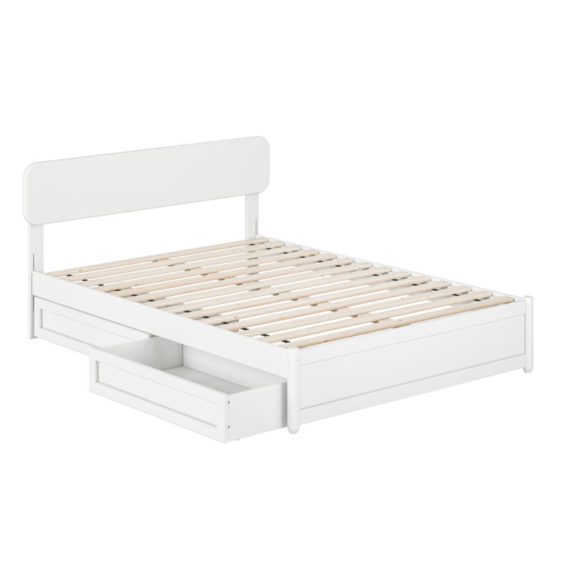 Ause Solid Wood Platform Storage Bed, White, Full