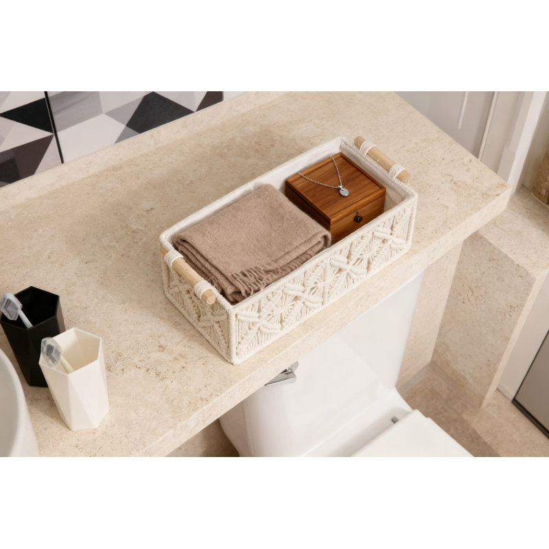 Handwoven Macrame Storage Baskets, Woven Organizer Boxes For Home Decor And Storage Solutions, White