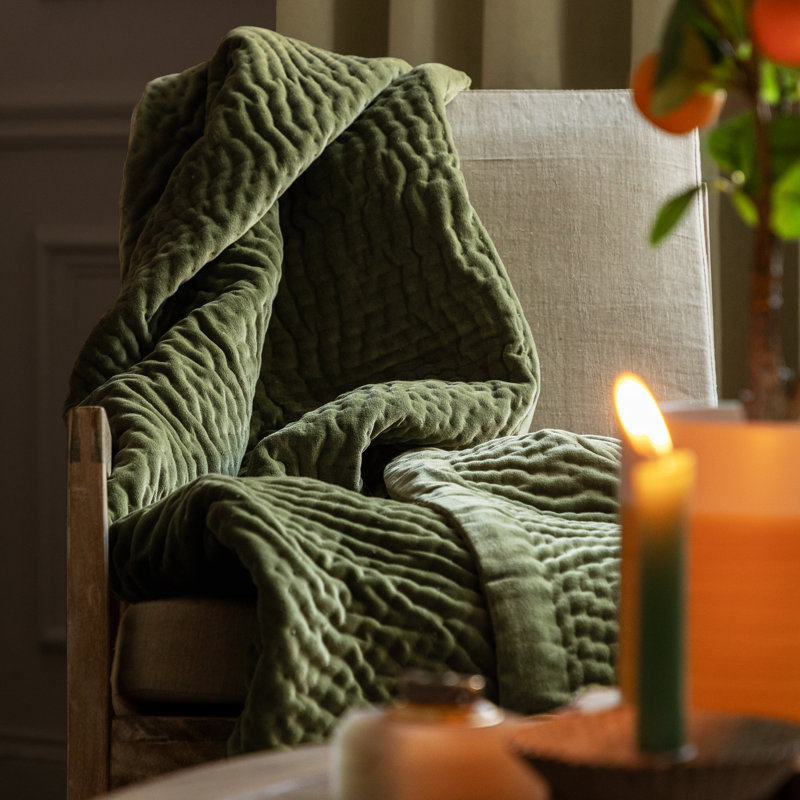 Haze Quilted Throw Blanket, Dark Green