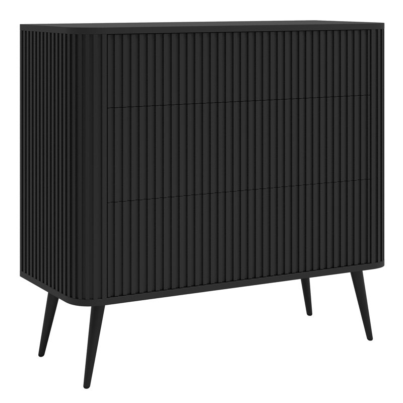 Chest of Drawers with Fluted Fronts and Three Drawers, Black