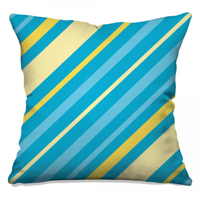 Coussins décoratifs bleus et jaunes à rayures diagonales
