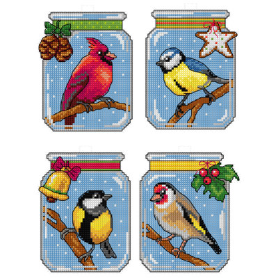 Ensemble de point de croix en toile d'oiseaux Winter Jars par Orchidea 8709