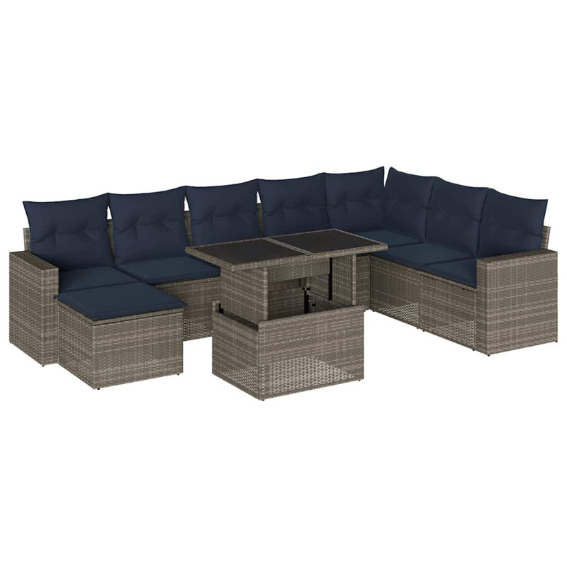 Ensemble de 9 canapés de jardin avec coussins pour l'extérieur, Marine, Gris