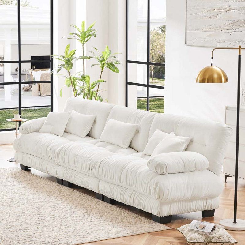 Canapé en chenille 3 places, H 34,5 po x l 133,8 po x P 36 po, 4, Blanc