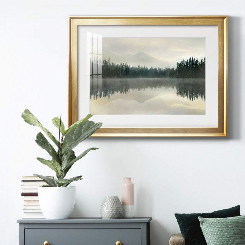 " Jade Reflection ", Gold Framed, 22.5" H x 30.5" W x 1" D, White