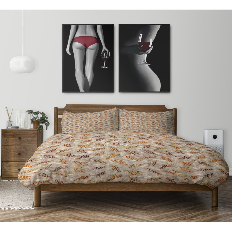 Polyester Twill Abstract Duvet Cover, Queen Duvet Cover + 2 Standard Pillowcases