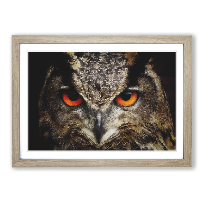Great Horned Owl - Single Picture Frame Print on MDF, 62cm H x 87cm W x 2cm D, Oak Framed