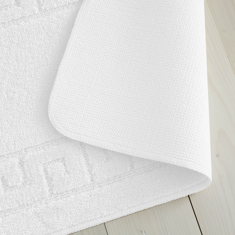 2 Piece Bathroom Rug Set Greek Key Pattern Bath Mat & Pedestal Mat Non Slip Rubber Back Soft Absorbent Mats, White