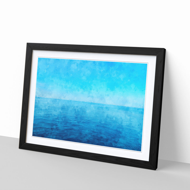 Blue Ocean Horizon Painting - Single Picture Frame Print on MDF, 33cm H x 45cm W x 2cm D, Black