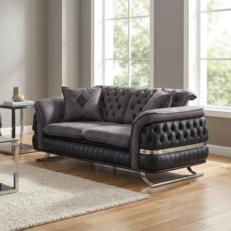 Causeuse Gfield Luxury, Argent argent, Noir