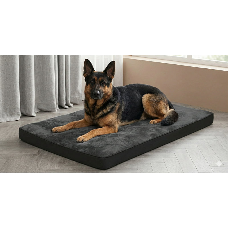 Lit pour cage de chien conçu pour les chiens de grande taille, tapis de chenil lavable à la machine avec surface de repos pour animaux ultra-douce pour cages, base antidérapante, 35 par 22 pouces, finition noire