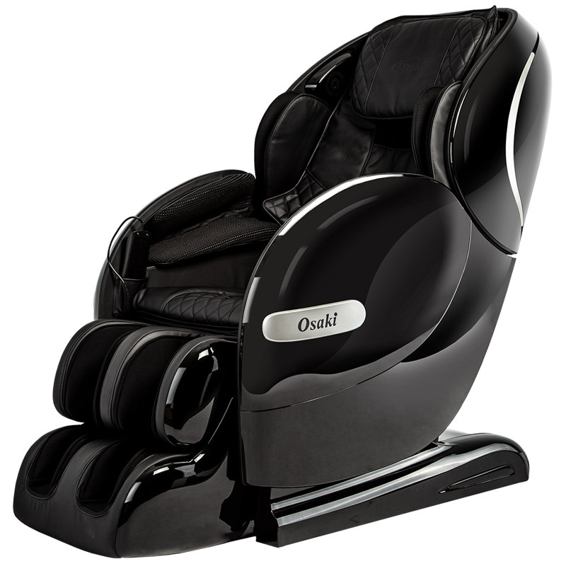 Faux Leather Heated Massage Chair with Ottoman, Black Faux Leather