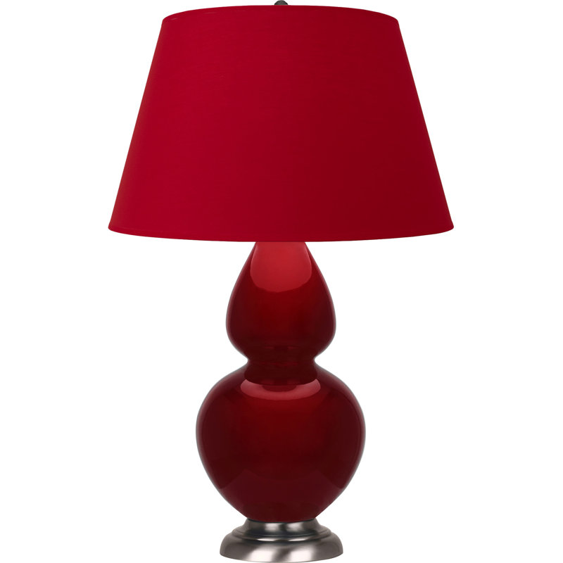Lampe de table double gourde en céramique, Sangria glacé / argent antique, Blanc cassé, Argent argent