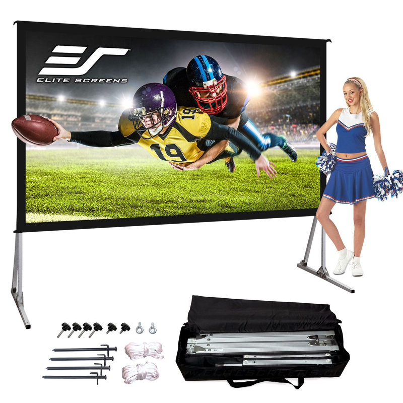 75" Black and White Portable Projection Screen with Aluminum Legs