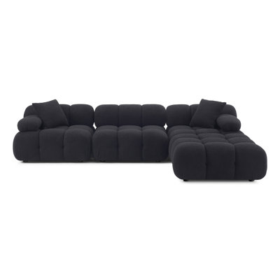 Chesnie Black Vegan Shearling 4-Piece Modular Sectional