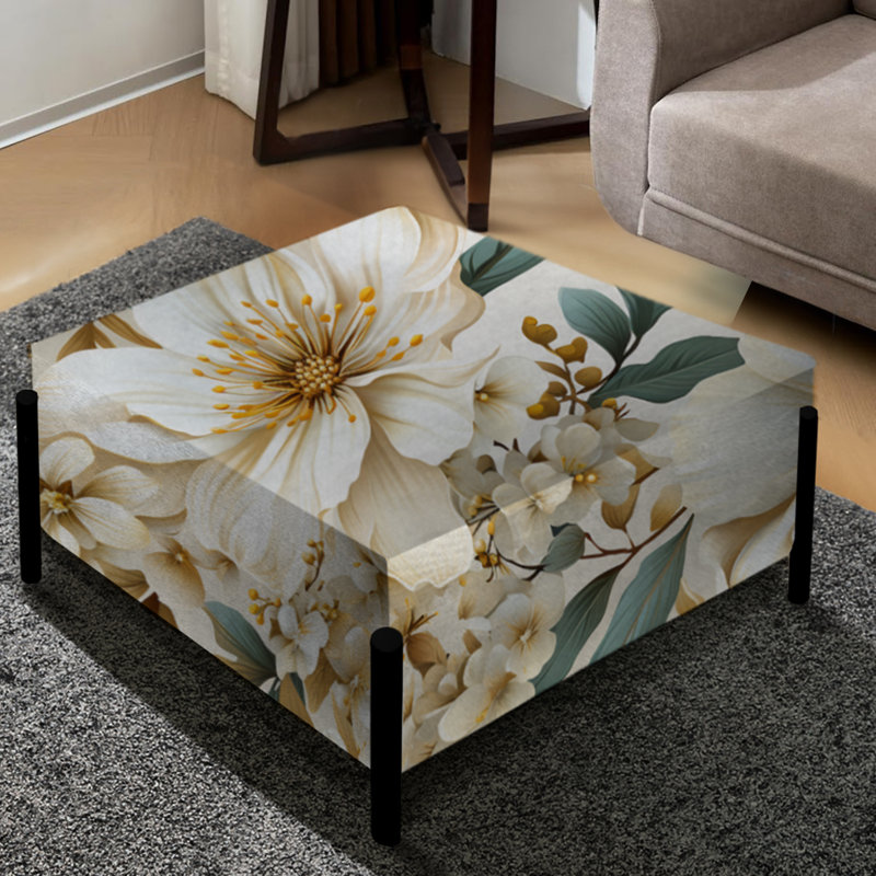 Beige tranquillité pivoines à motif floral - grand repose-pieds carré floral