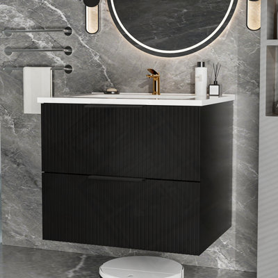 Meuble-lavabo mural flottant avec lavabo et tiroirs en céramique
