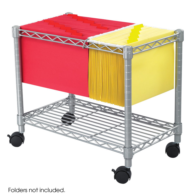 Metallic Gray Powder-Coated Steel Wire Mobile File Cart