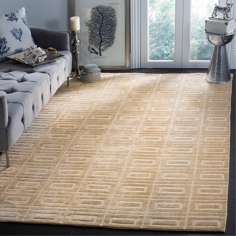 Tapis géométrique en viscose / coton tissé à la main Danyele, Rectangle 6 pi x 9 pi