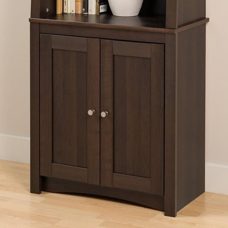 Tall 4 Shelf Slant-Back Bookcase with Doors, Shaker Doors Conceal a Lower Compartment with One Adjustable Shelf, Espresso