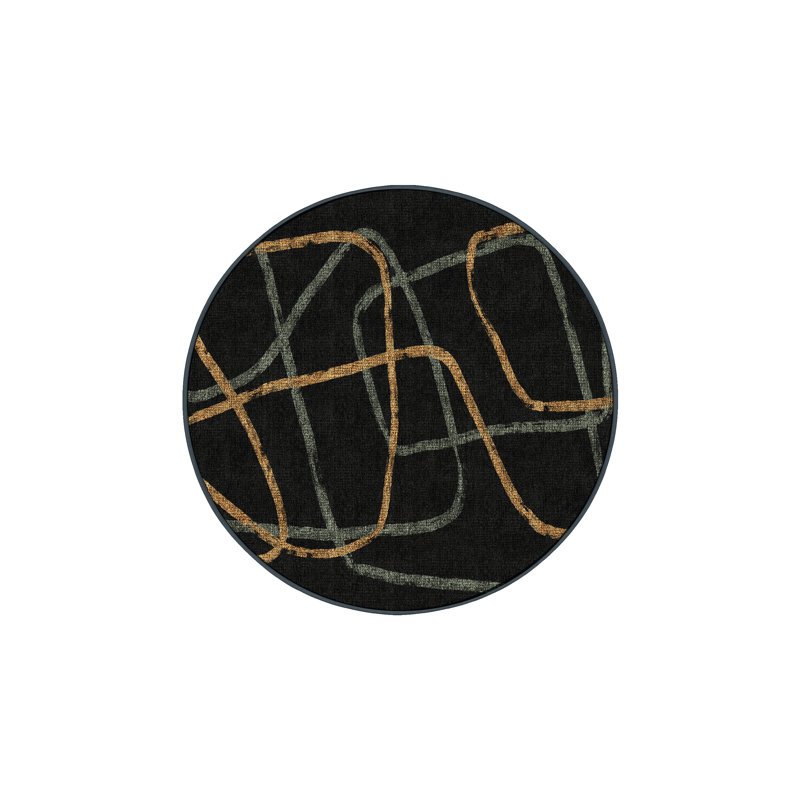 Tapis noir / or / vert en polyester tissé à la main Marba, Rond 6 pi