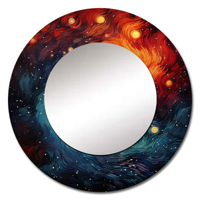 Colorful Storm Whirling Kaleidoscope I - Storms Decorative Mirror, Traditional Large Round Wall Mirror, Printed Metal Art