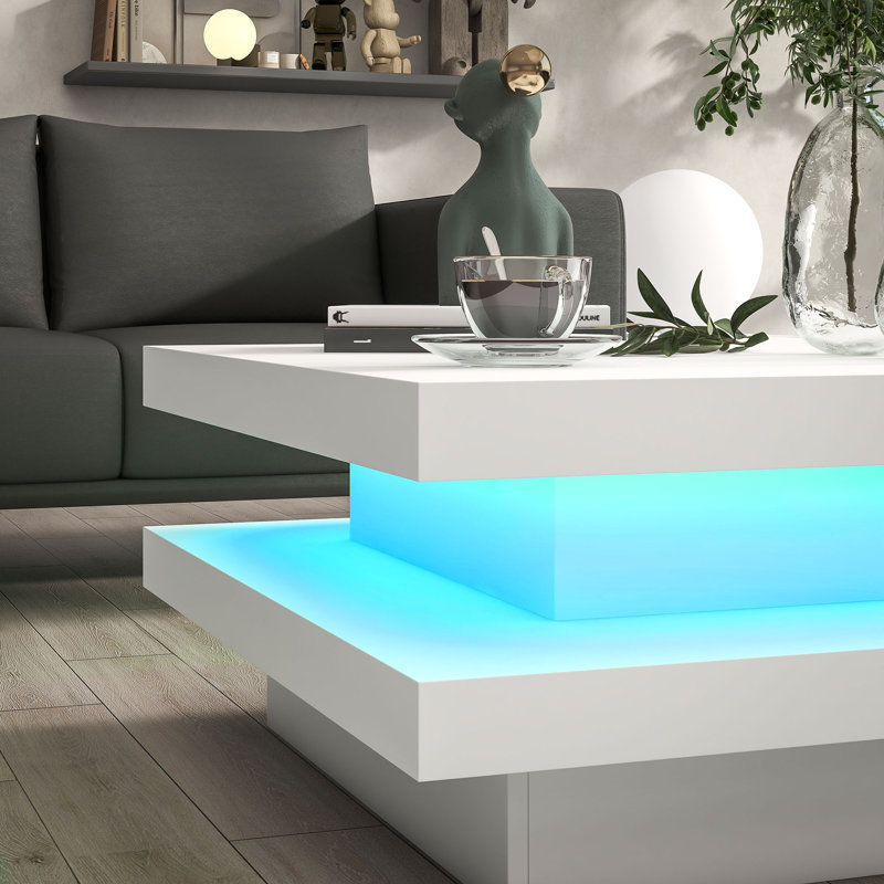 Table basse à DEL à 2 niveaux avec 7 lumières DEL et télécommande