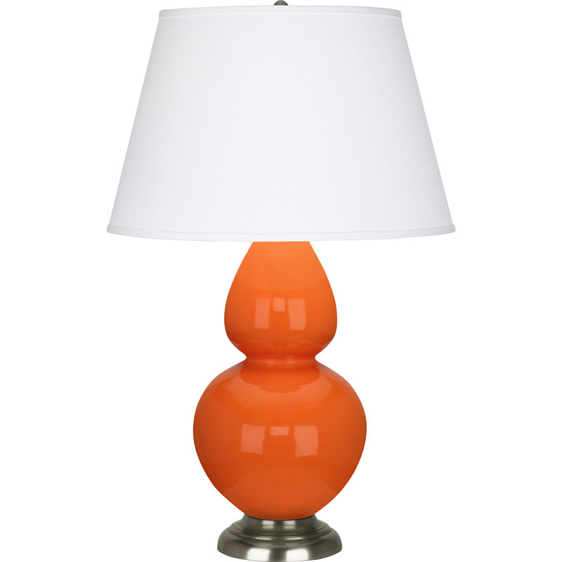 Double Gourd Ceramic Table Lamp, Pumpkin/Antique Silver, Pearl