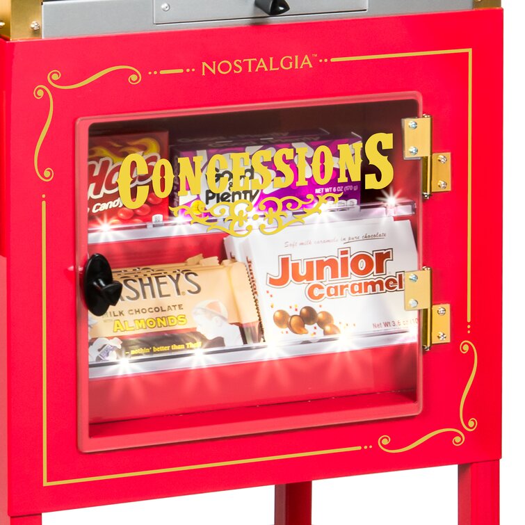 Nostalgia 2.5 oz Popcorn and Concession Cart, Makes 10 Cups, 48 in Tall,  Red/White, PC25RW 