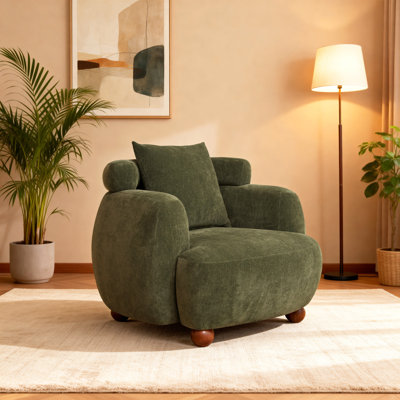 Fauteuil club paresseux de style nordique de 38 po, fauteuil baquet en tissu de chenille, canapé décoratif, coussin moelleux avec coussin, pour le salon, le bureau et la salle de détente