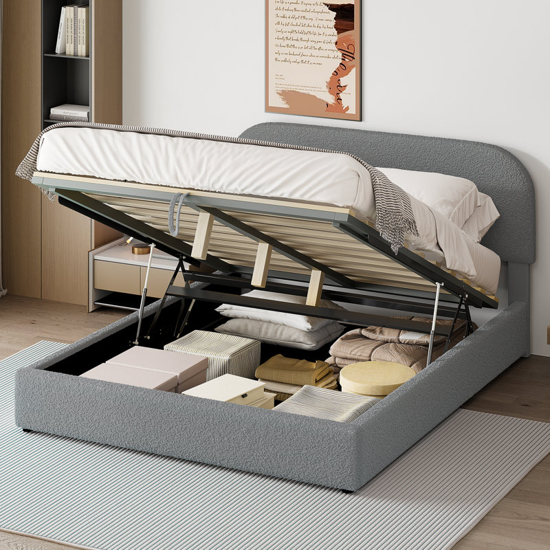 Lit plateforme tapissier Teddy, Gris, Grand lit