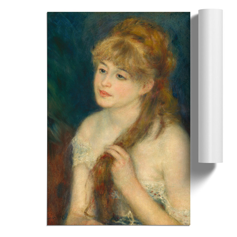 Woman Braiding Her Hair by Pierre-Auguste Renoir - Unframed Painting, 59cm H x 42cm W x 0.1cm D