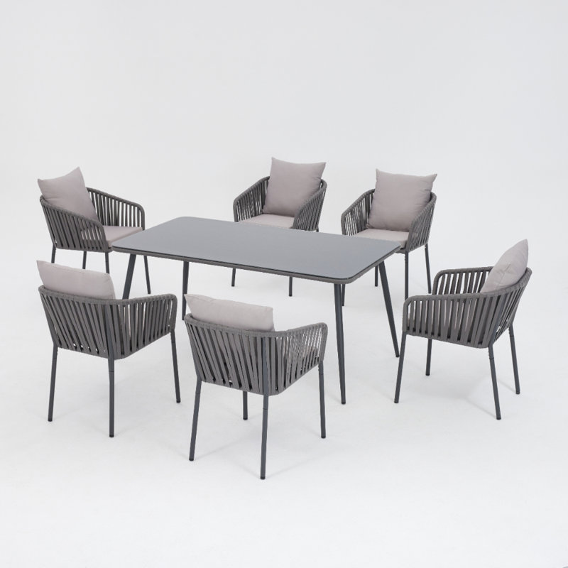 Monastiri 6 - Person Patio Dining Set with Rectangular Table , Cushions Included