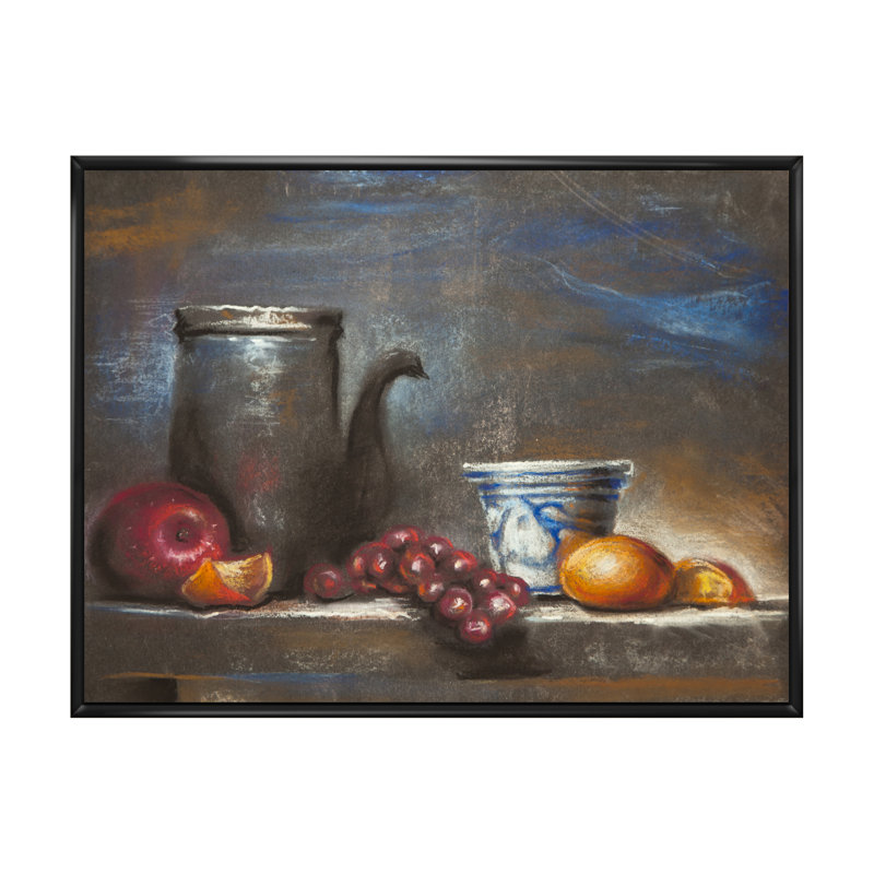 Nature morte aux fruits - Peinture sur toile encadrée, H 24 po x l 36 po x P 1 po, Cadre flottant noir