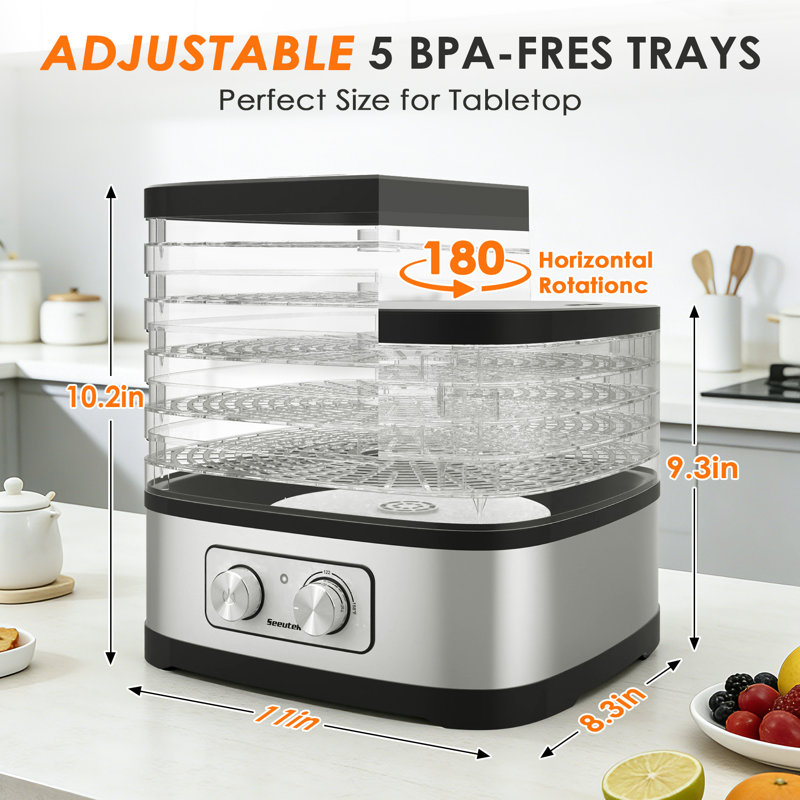 5-Tray Food Dehydrator, Adjustable Temperature 95–165°F, Bpa-Free Stackable Trays, Compact Fruit & Jerky Dehydrator With Transparent Design For Home Use