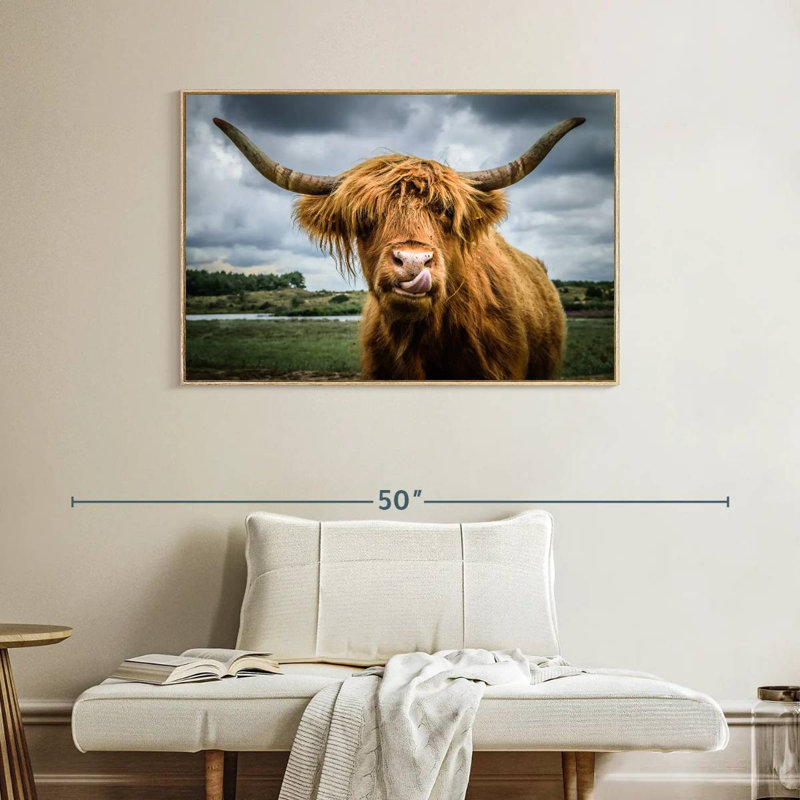 Silly Highland Cow, Cadre flottant en bois naturel, 40 po x 27 po