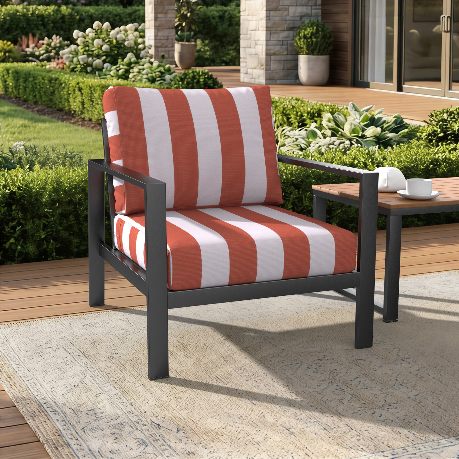Amala Sunbrella® Seat and Back Cushion, 25" W x 5" D, Sunbrella Refuge Coral